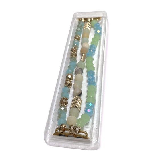Triple Layered Metal Faceted Shimmering Glass & Amazonite Apple I-Watch … - Picture 5 of 6